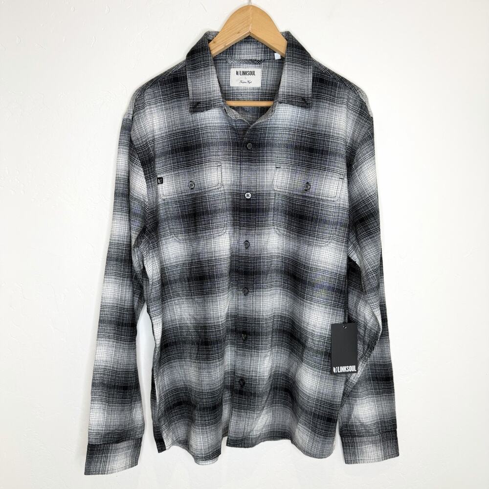 Linksoul Fairbanks Seawool Flannel Shirt Men’s Large Black Plaid Button Up